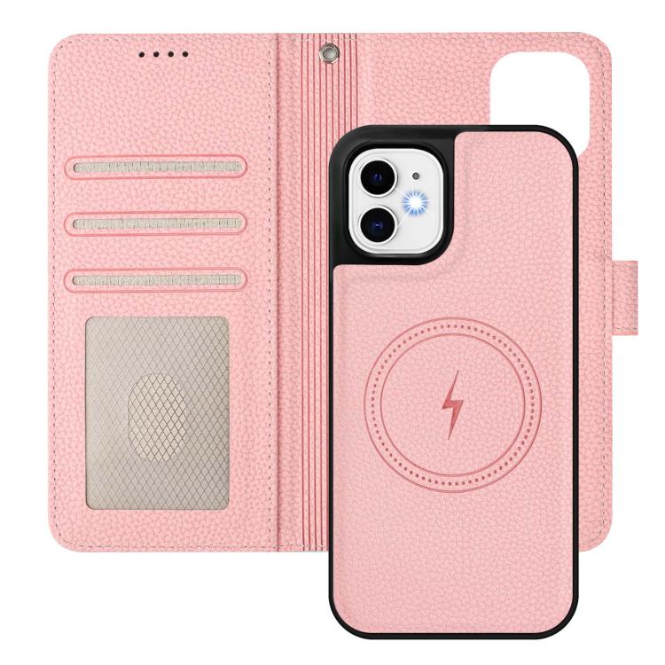 For iPhone 11 Detachable Litchi Texture Magnetic Side-Patch Vegan Leather Phone Case