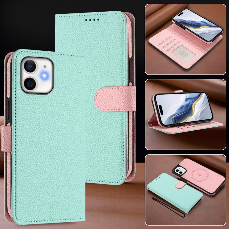 For iPhone 11 Detachable Litchi Texture Magnetic Side-Patch Vegan Leather Phone Case
