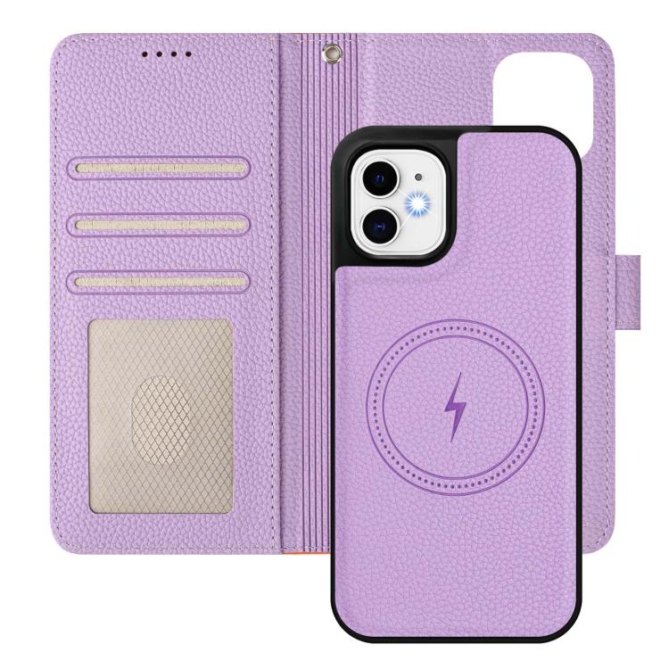 For iPhone 11 Detachable Litchi Texture Magnetic Side-Patch Vegan Leather Phone Case