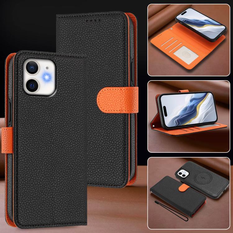 For iPhone 11 Detachable Litchi Texture Magnetic Side-Patch Vegan Leather Phone Case