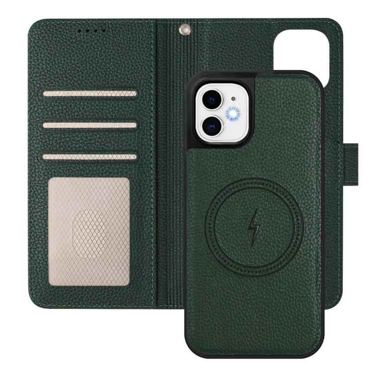 For iPhone 11 Detachable Litchi Texture Magnetic Side-Patch Vegan Leather Phone Case