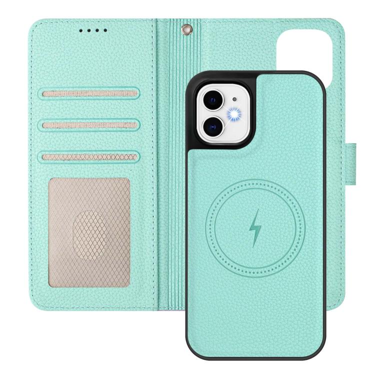 For iPhone 11 Detachable Litchi Texture Magnetic Side-Patch Vegan Leather Phone Case
