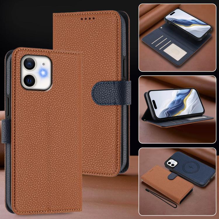 For iPhone 11 Detachable Litchi Texture Magnetic Side-Patch Vegan Leather Phone Case