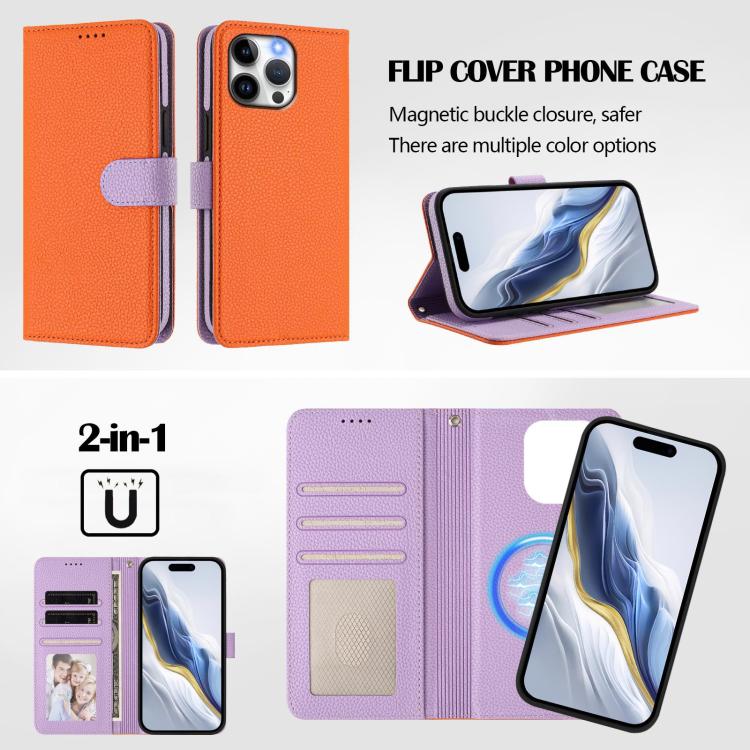 For iPhone 11 Pro Detachable Litchi Texture Magnetic Side-Patch Vegan Leather Phone Case