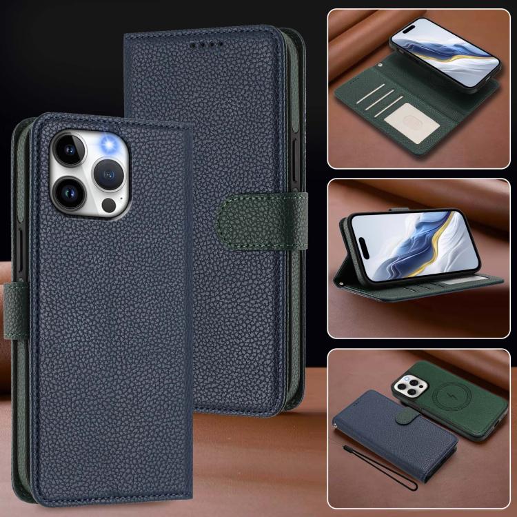 For iPhone 11 Pro Detachable Litchi Texture Magnetic Side-Patch Vegan Leather Phone Case