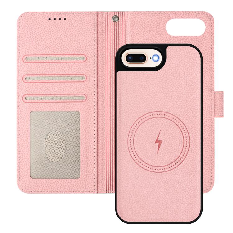 For iPhone 8 Plus / 7 Plus Detachable Litchi Texture Magnetic Side-Patch Vegan Leather Phone Case