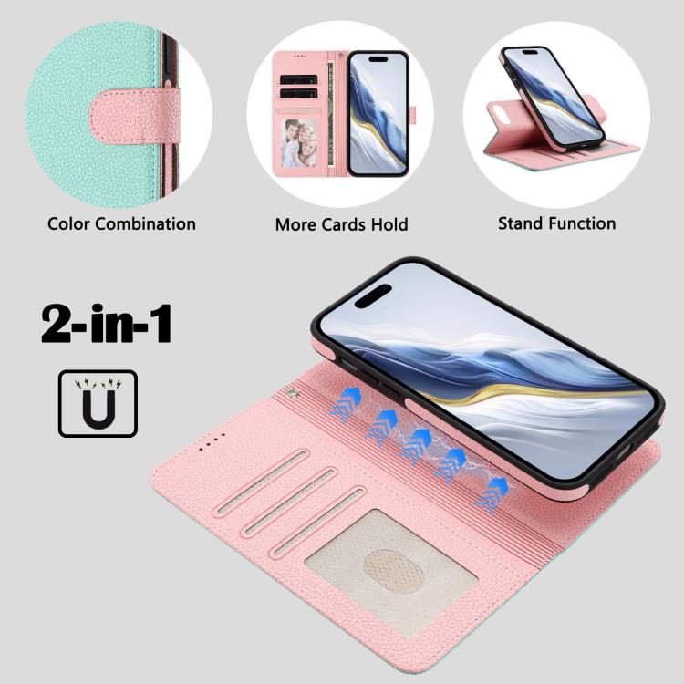 For iPhone 8 Plus / 7 Plus Detachable Litchi Texture Magnetic Side-Patch Vegan Leather Phone Case