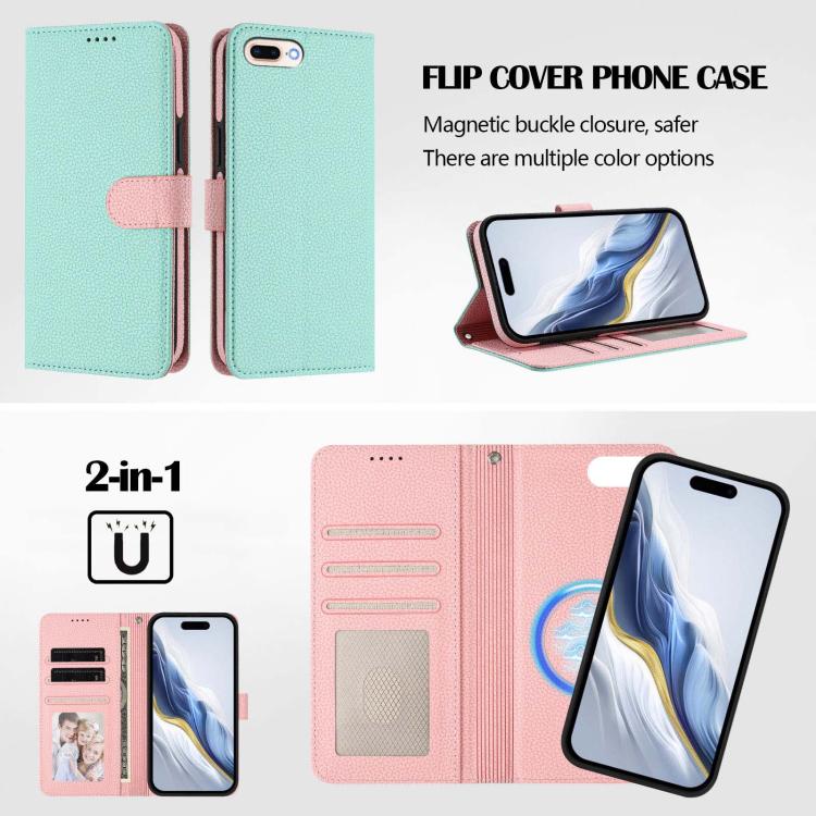 For iPhone 8 Plus / 7 Plus Detachable Litchi Texture Magnetic Side-Patch Vegan Leather Phone Case