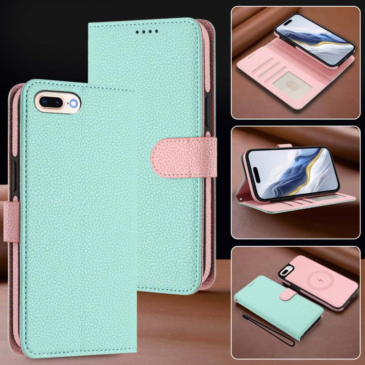 For iPhone 8 Plus / 7 Plus Detachable Litchi Texture Magnetic Side-Patch Vegan Leather Phone Case