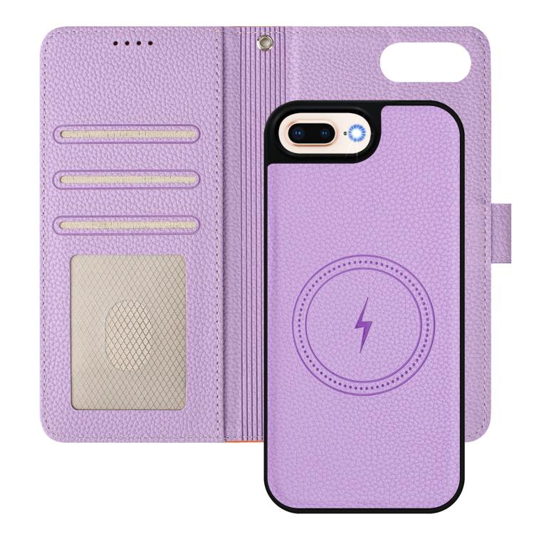 For iPhone 8 Plus / 7 Plus Detachable Litchi Texture Magnetic Side-Patch Vegan Leather Phone Case