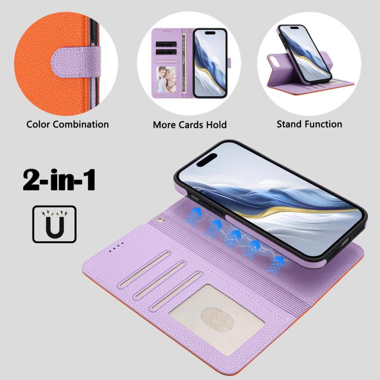 For iPhone 8 Plus / 7 Plus Detachable Litchi Texture Magnetic Side-Patch Vegan Leather Phone Case