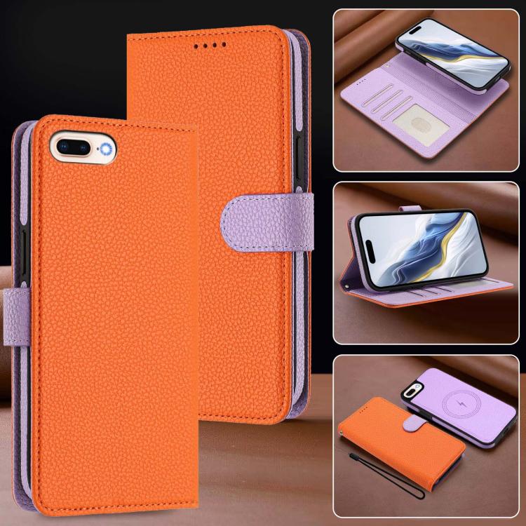 For iPhone 8 Plus / 7 Plus Detachable Litchi Texture Magnetic Side-Patch Vegan Leather Phone Case