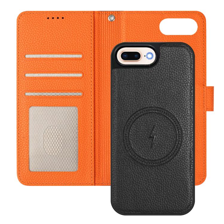 For iPhone 8 Plus / 7 Plus Detachable Litchi Texture Magnetic Side-Patch Vegan Leather Phone Case