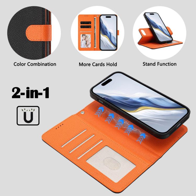 For iPhone 8 Plus / 7 Plus Detachable Litchi Texture Magnetic Side-Patch Vegan Leather Phone Case