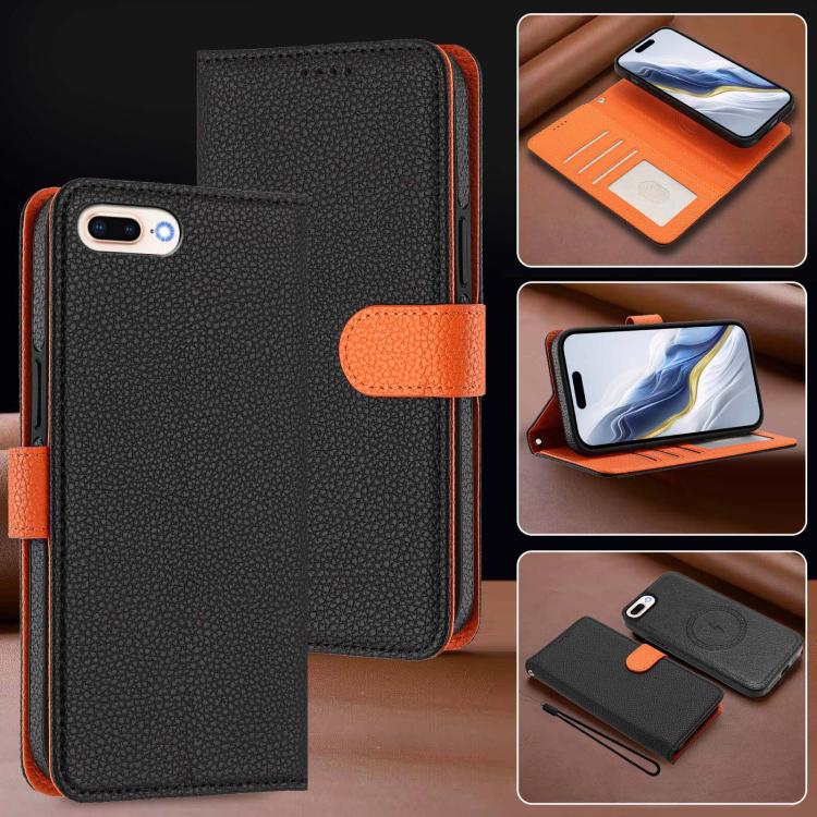 For iPhone 8 Plus / 7 Plus Detachable Litchi Texture Magnetic Side-Patch Vegan Leather Phone Case