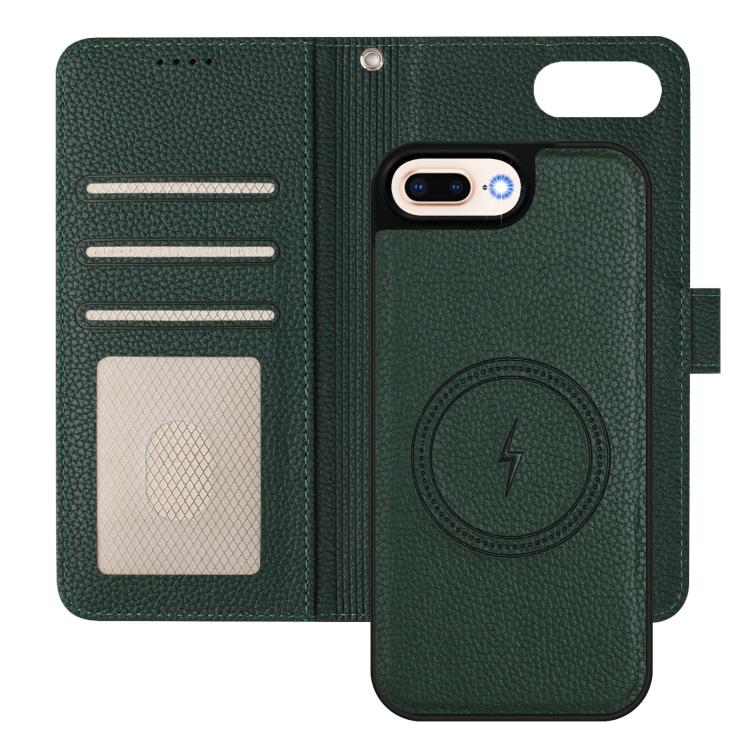 For iPhone 8 Plus / 7 Plus Detachable Litchi Texture Magnetic Side-Patch Vegan Leather Phone Case
