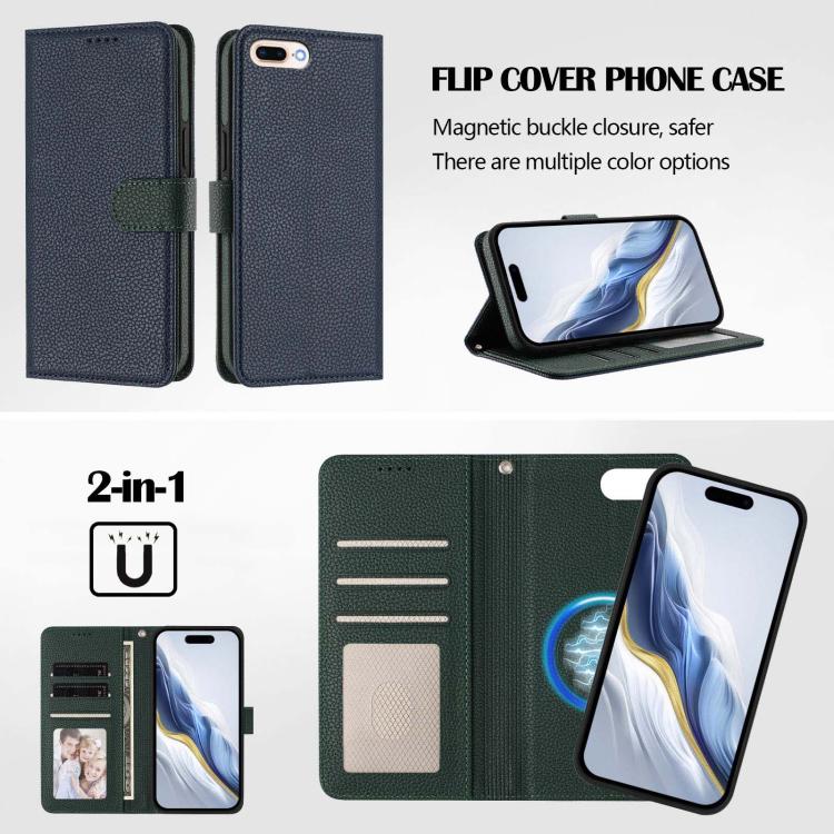For iPhone 8 Plus / 7 Plus Detachable Litchi Texture Magnetic Side-Patch Vegan Leather Phone Case