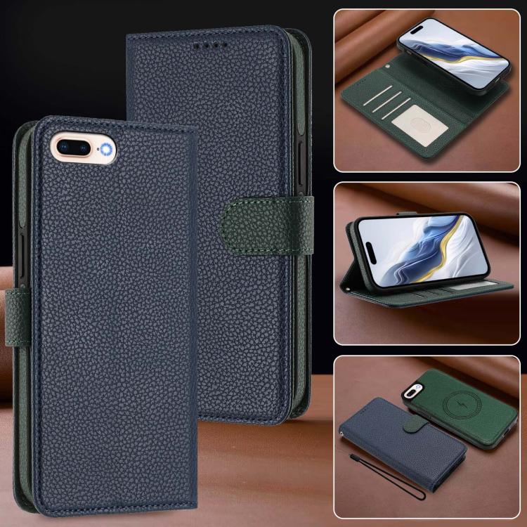 For iPhone 8 Plus / 7 Plus Detachable Litchi Texture Magnetic Side-Patch Vegan Leather Phone Case