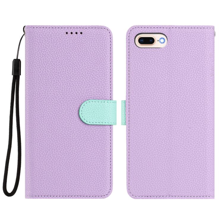 For iPhone 8 Plus / 7 Plus Detachable Litchi Texture Magnetic Side-Patch Vegan Leather Phone Case