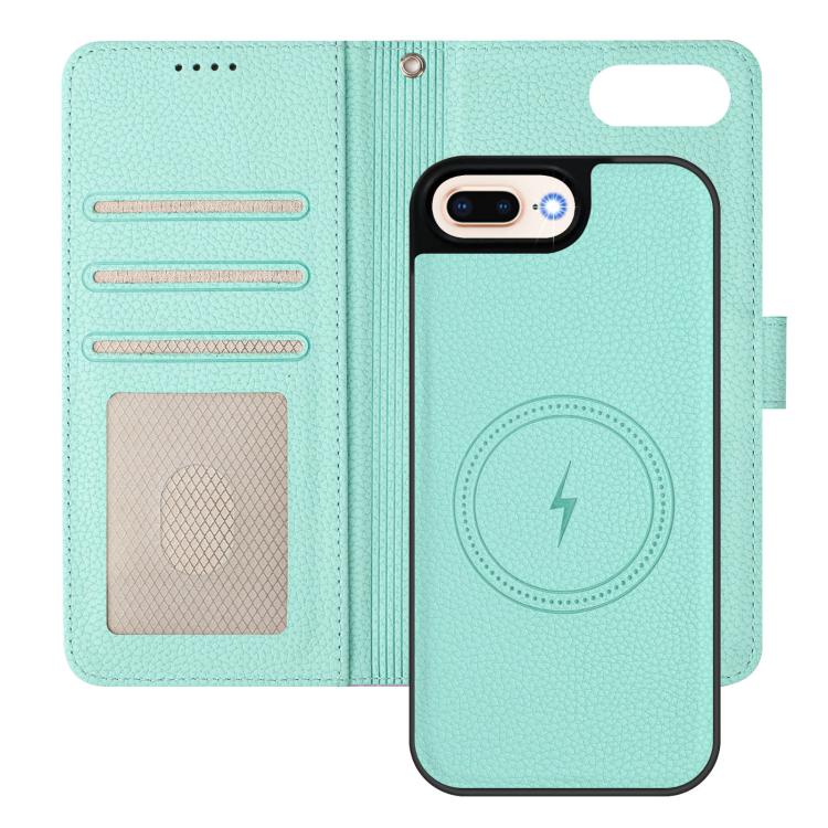 For iPhone 8 Plus / 7 Plus Detachable Litchi Texture Magnetic Side-Patch Vegan Leather Phone Case