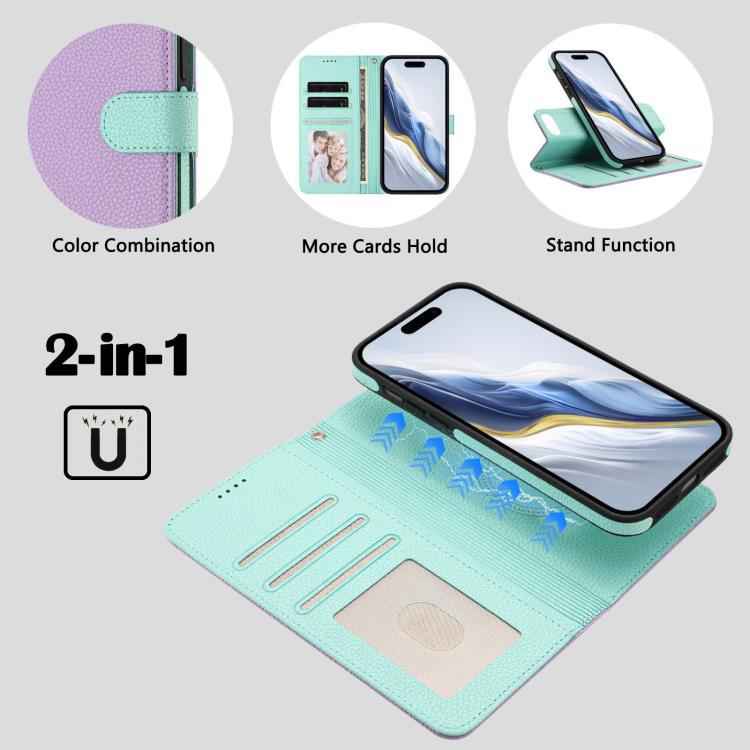 For iPhone 8 Plus / 7 Plus Detachable Litchi Texture Magnetic Side-Patch Vegan Leather Phone Case