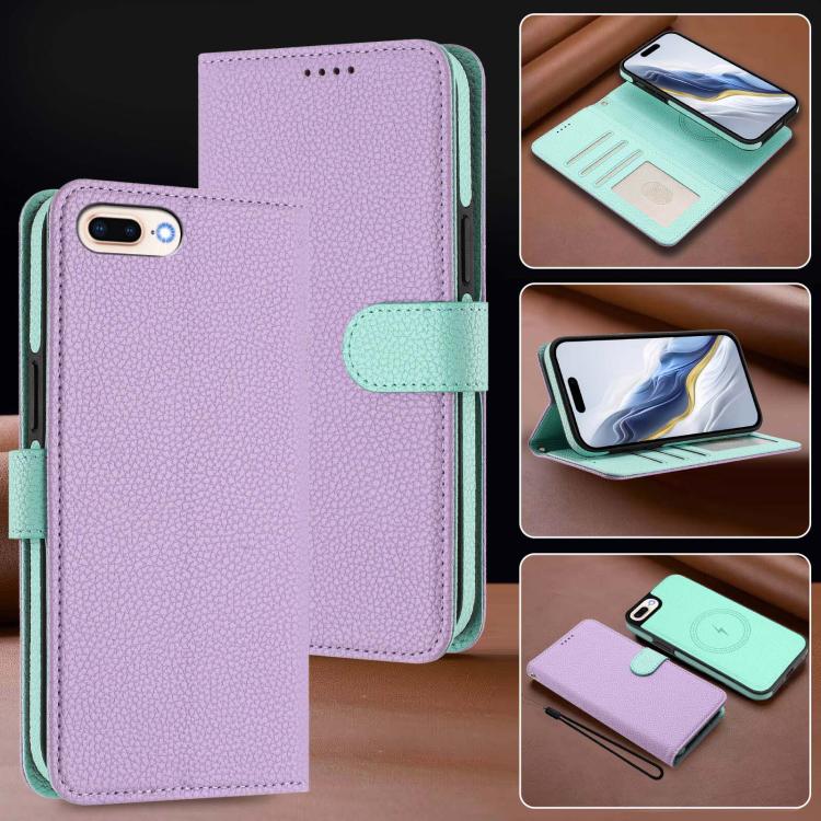 For iPhone 8 Plus / 7 Plus Detachable Litchi Texture Magnetic Side-Patch Vegan Leather Phone Case