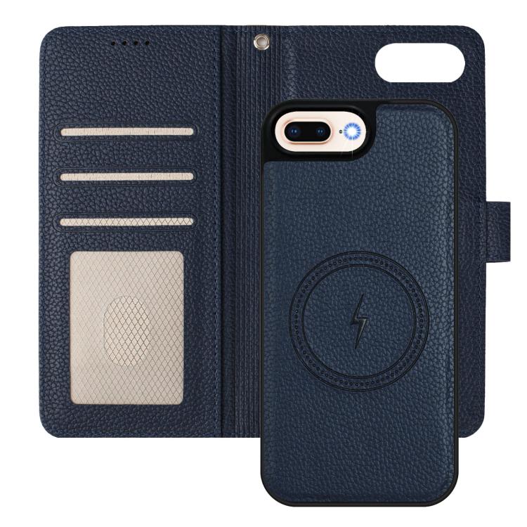 For iPhone 8 Plus / 7 Plus Detachable Litchi Texture Magnetic Side-Patch Vegan Leather Phone Case