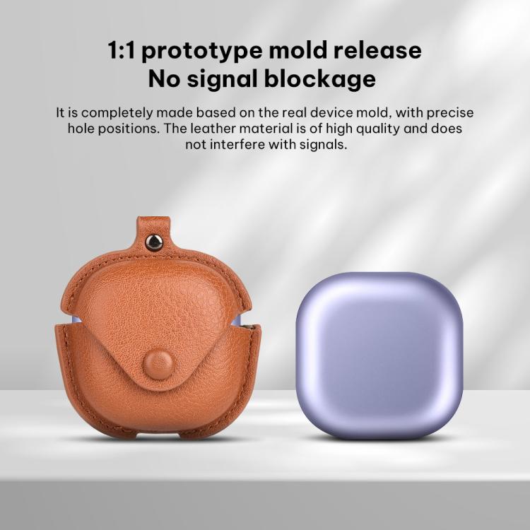 For Samsung Galaxy Buds Core Business Leather Bluetooth Earphone Protective Case with Hook