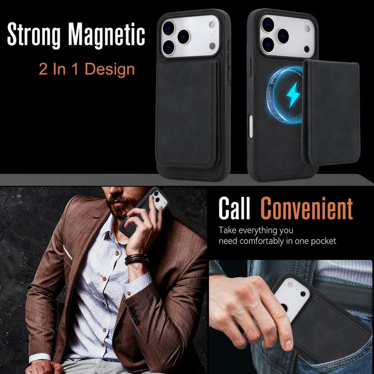 For iPhone 17 Pro YM030 Retro Faux Leather Magnetic Detachable Wallet Phone Case