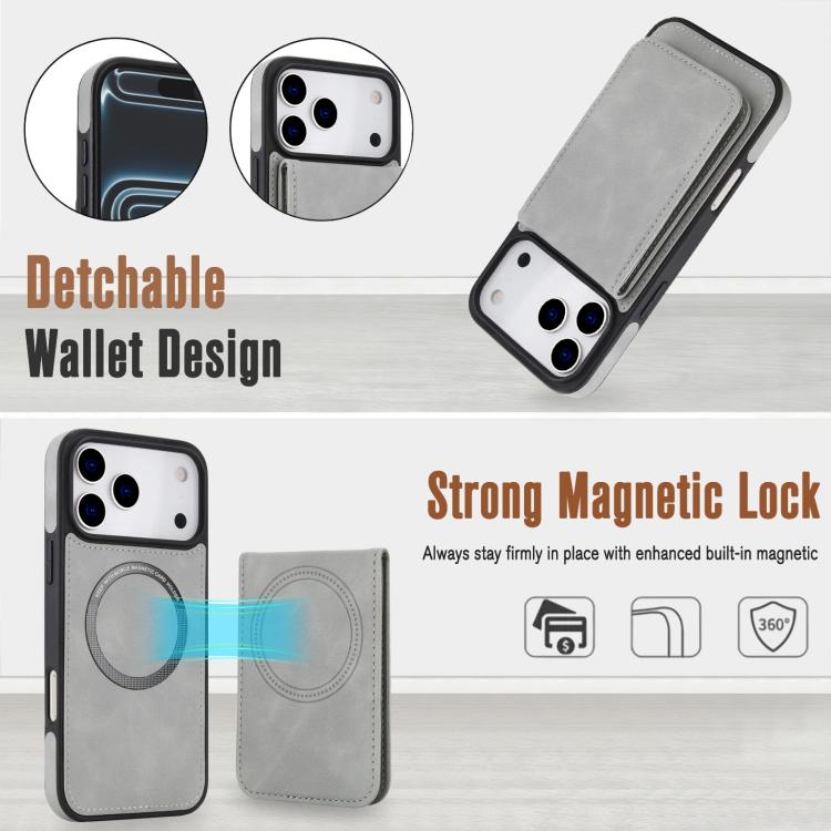 For iPhone 17 Pro YM030 Retro Faux Leather Magnetic Detachable Wallet Phone Case