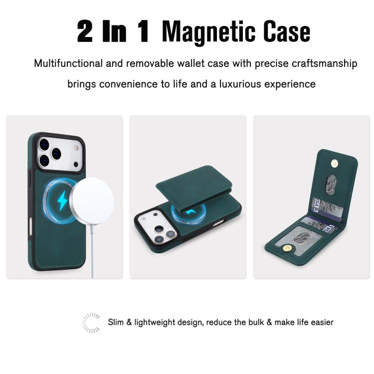 For iPhone 17 Pro YM030 Retro Faux Leather Magnetic Detachable Wallet Phone Case