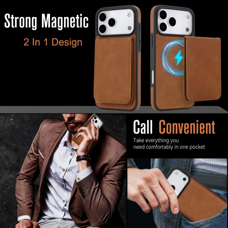 For iPhone 17 Pro YM030 Retro Faux Leather Magnetic Detachable Wallet Phone Case