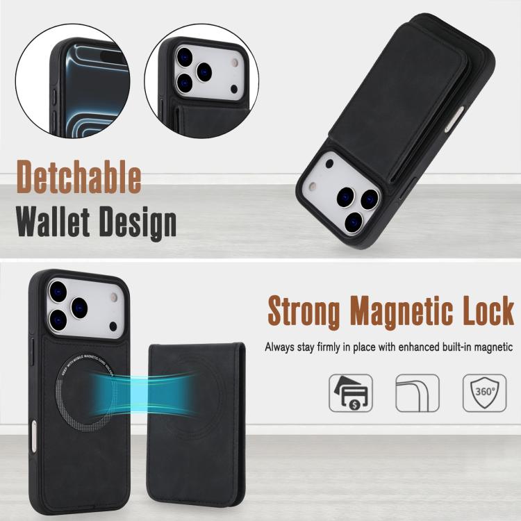 For iPhone 17 Pro Max YM030 Retro Faux Leather Magnetic Detachable Wallet Phone Case