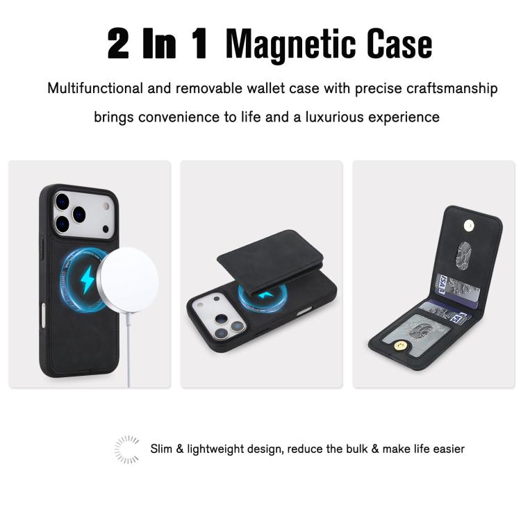 For iPhone 17 Pro Max YM030 Retro Faux Leather Magnetic Detachable Wallet Phone Case