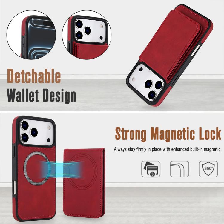 For iPhone 17 Pro Max YM030 Retro Faux Leather Magnetic Detachable Wallet Phone Case