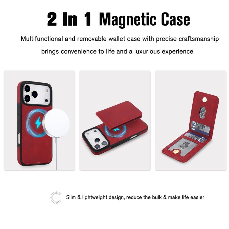 For iPhone 17 Pro Max YM030 Retro Faux Leather Magnetic Detachable Wallet Phone Case