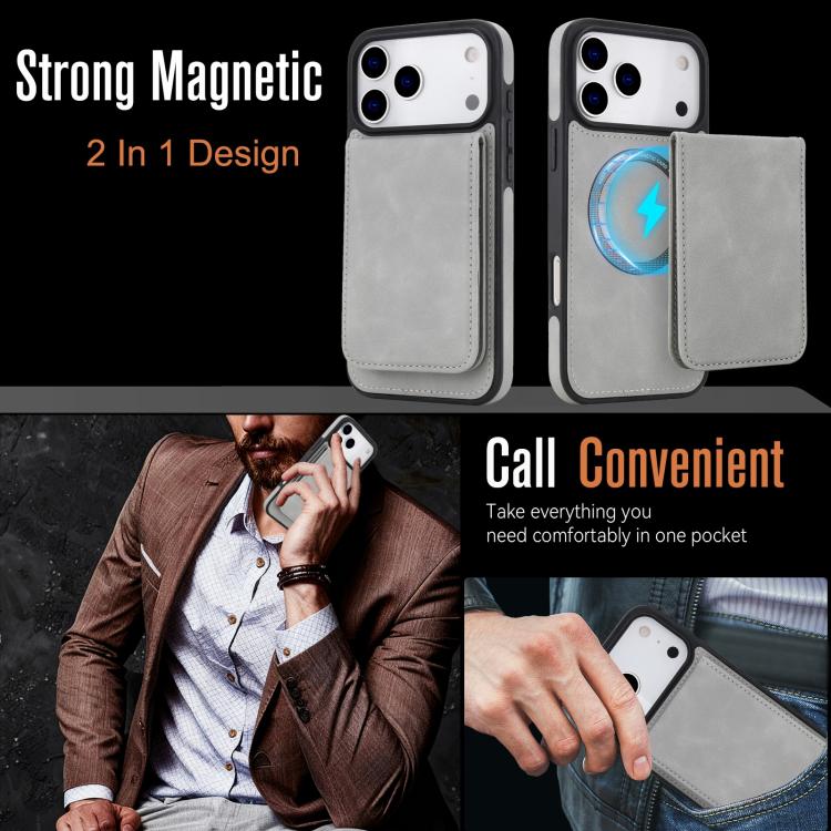 For iPhone 17 Pro Max YM030 Retro Faux Leather Magnetic Detachable Wallet Phone Case