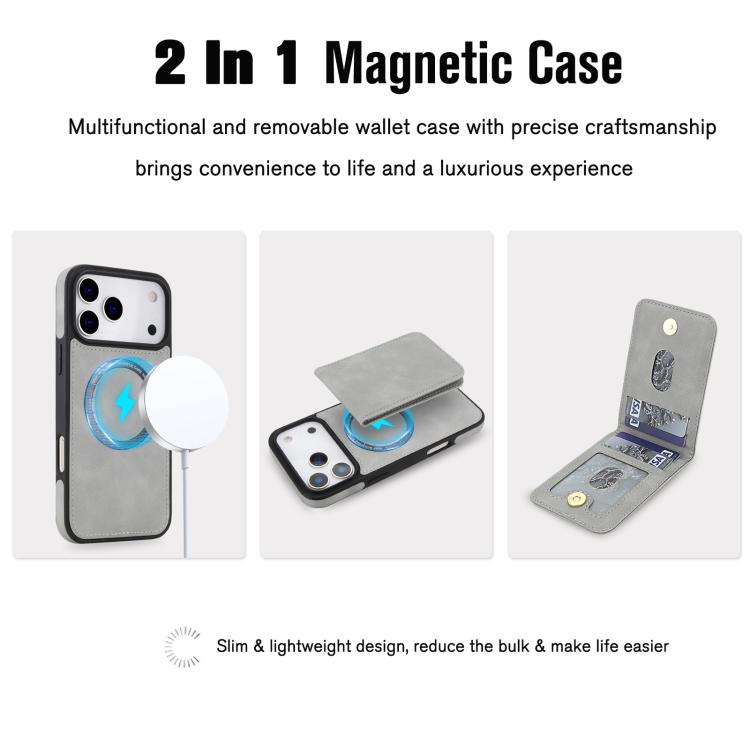 For iPhone 17 Pro Max YM030 Retro Faux Leather Magnetic Detachable Wallet Phone Case