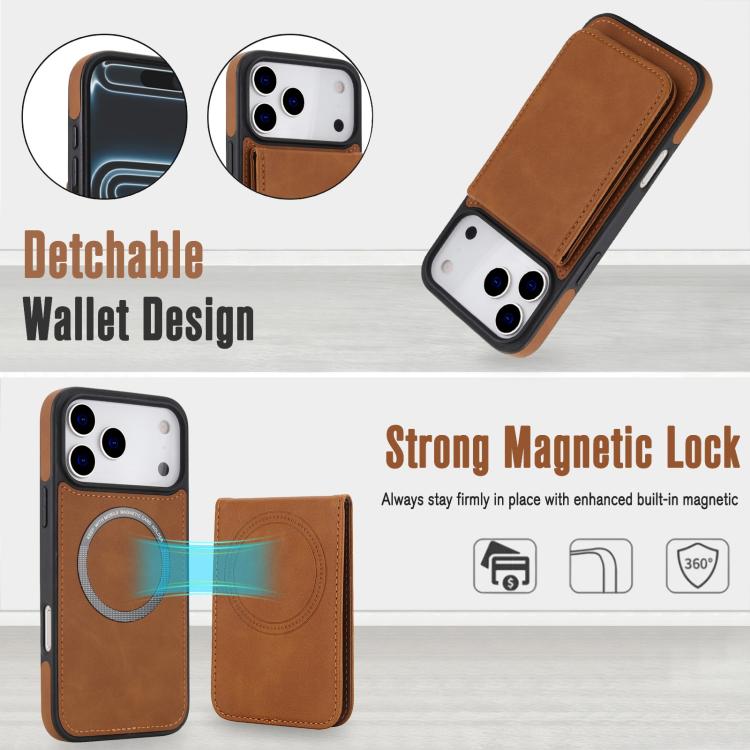 For iPhone 17 Pro Max YM030 Retro Faux Leather Magnetic Detachable Wallet Phone Case