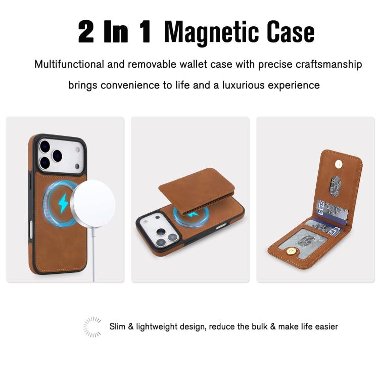 For iPhone 17 Pro Max YM030 Retro Faux Leather Magnetic Detachable Wallet Phone Case