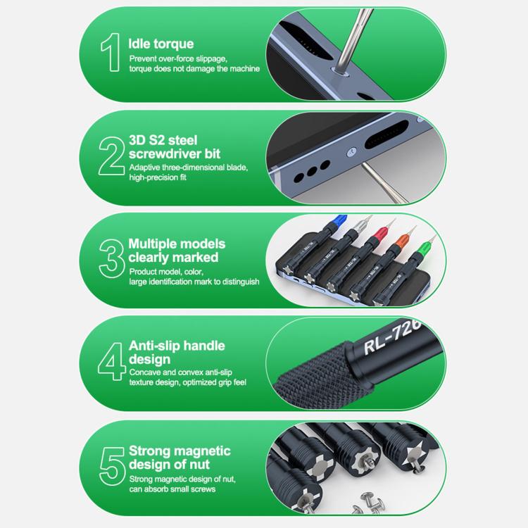 RELIFE RL-726A 5 in 1 Strong Magnetic 3D Torque Precision Screwdriver Set