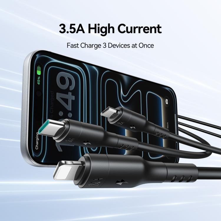 JOYROOM A61 OmniGo Series 3.5A USB-C / Type-C to 8 Pin + USB-C / Type-C, Micro USB 3 in 1 Charging Cable, Length:1.2m