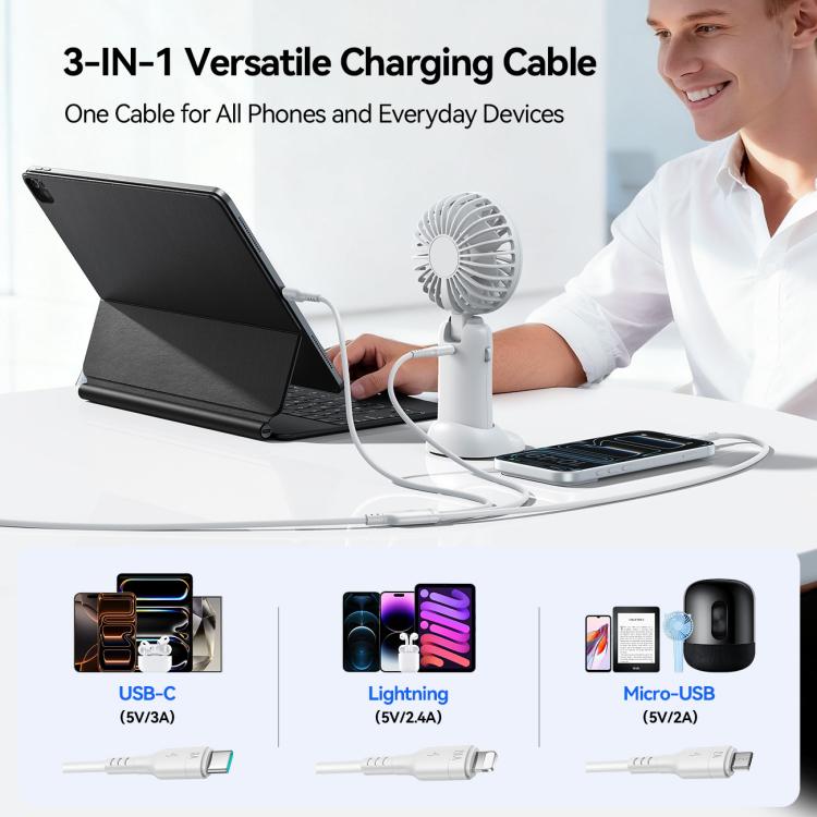 JOYROOM A61 OmniGo Series 3.5A USB-C / Type-C to 8 Pin + USB-C / Type-C, Micro USB 3 in 1 Charging Cable, Length:1.2m