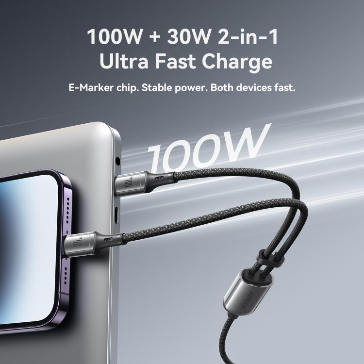 JOYROOM S-A57 RapidX Series 100W 2-in-1 USB-C / Type-C to USB-C / Type-C, 8 Pin Fast Charging Data Cable, Length:1.5m - Dark Gray