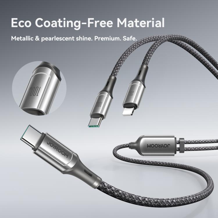 JOYROOM S-A57 RapidX Series 100W 2-in-1 USB-C / Type-C to USB-C / Type-C, 8 Pin Fast Charging Data Cable, Length:1.5m - Dark Gray