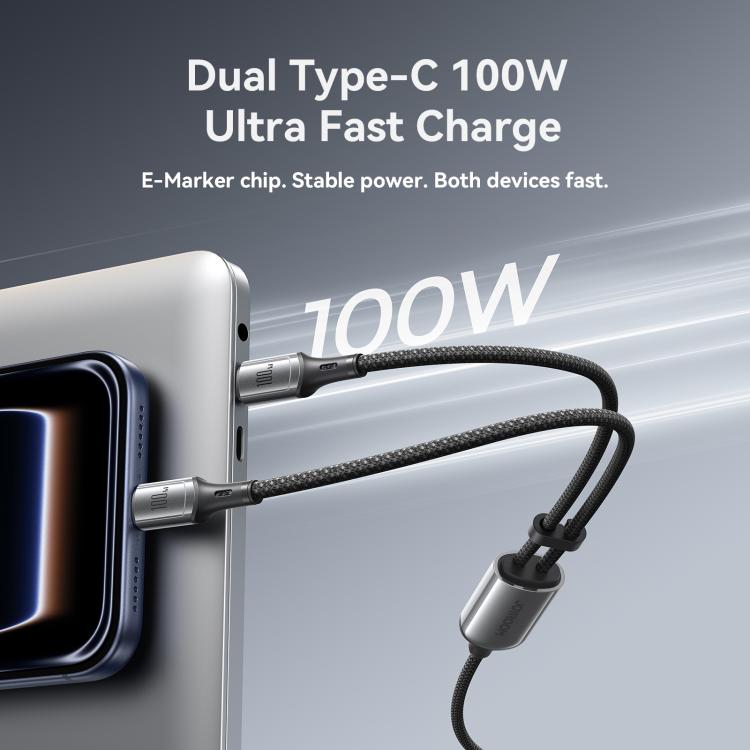 JOYROOM S-A57 RapidX Series 100W 2-in-1 USB-C / Type-C to USB-C / Type-C, USB-C / Type-C Fast Charging Data Cable, Length:1.5m - Dark Gray