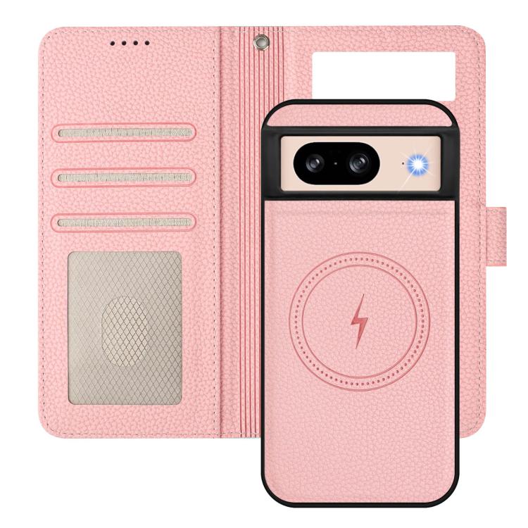 For Google Pixel 8 Detachable Litchi Texture Magnetic Side-Patch Vegan Leather Phone Case