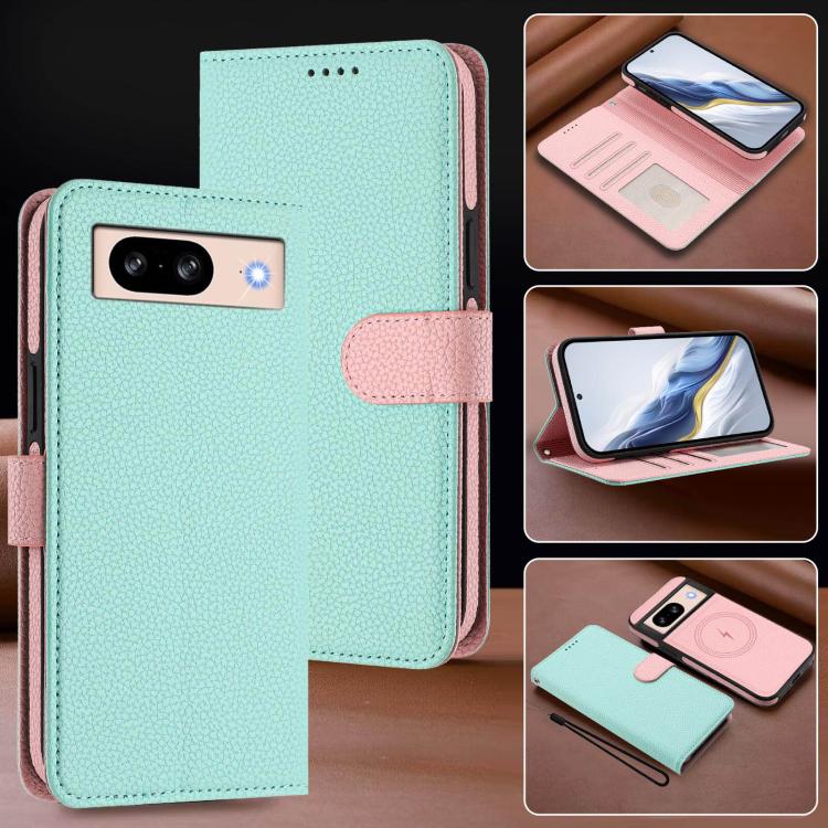 For Google Pixel 8 Detachable Litchi Texture Magnetic Side-Patch Vegan Leather Phone Case