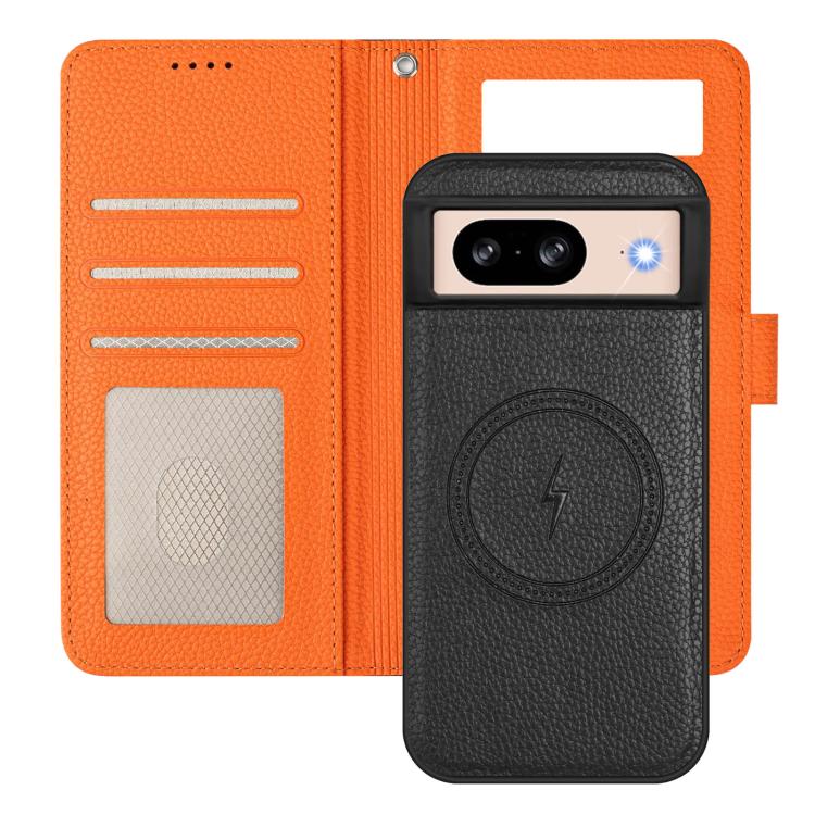 For Google Pixel 8 Detachable Litchi Texture Magnetic Side-Patch Vegan Leather Phone Case