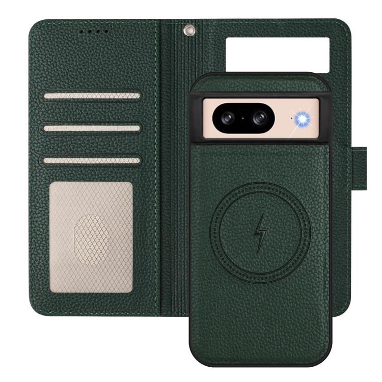 For Google Pixel 8 Detachable Litchi Texture Magnetic Side-Patch Vegan Leather Phone Case